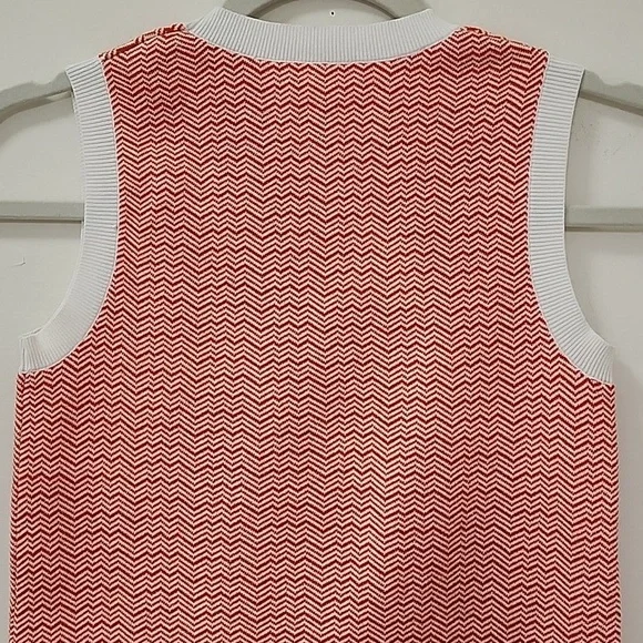 Tory Burch Sport Sleeveless Knit Top Orange White Chevron Size XS - Picture 11 of 17